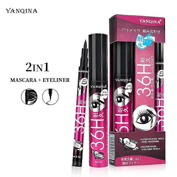 Mascara og Eyeliner Pen Sæt Lang Krøllet Vandfast Svedfast Ikke-Smudsig Eyeliner Mascara Øje 03 purple set