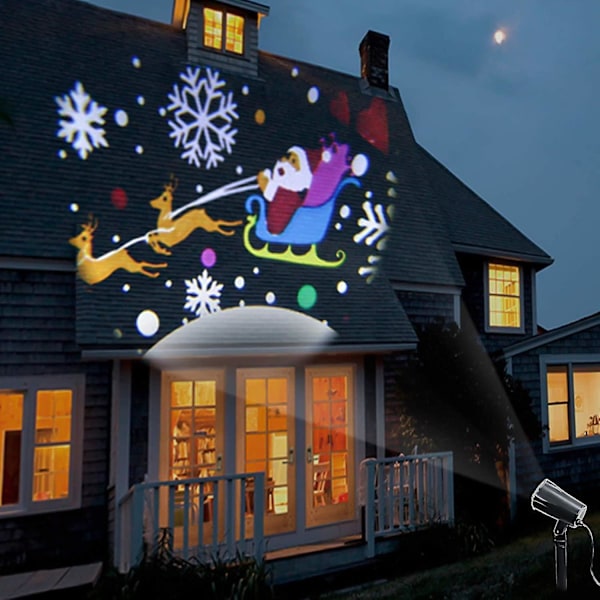 Juleprojektor for utendørs, 3D roterende LED-projektor, vanntett julelys mønster F-mxbc