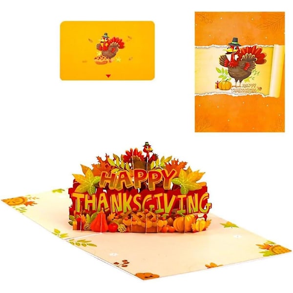 Thanksgiving Foldable 3D Gratulasjonskort - Kreativ høstdekor for stue - Merknadsetikett inkludert