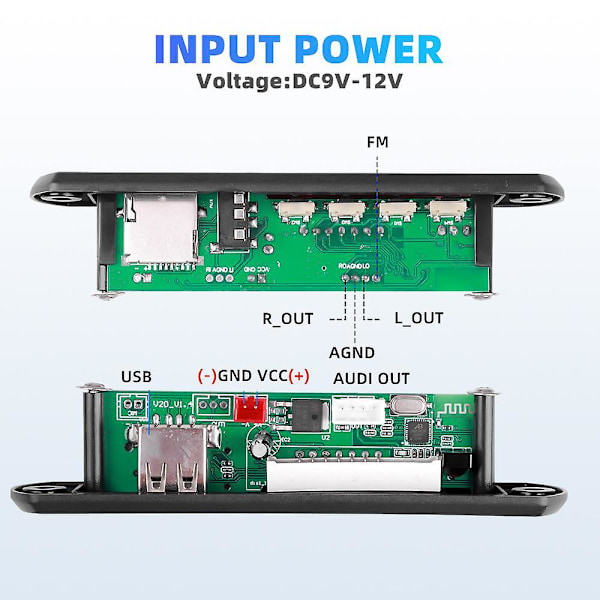 Bil MP3 Dekoderkort Bluetooth Bil MP3 Forstærker 5V 12V USB FM TF Radio Lydmodul Fjernbetjening