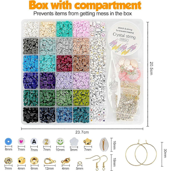 5500 stk. Lerperler Armbåndsfremstillingskit 24 Farver Venskabsarmbånds Kit med Bogstavperler DIY Kunsthåndværk til Smykkesæt Piger Begyndere 6-12 Gi