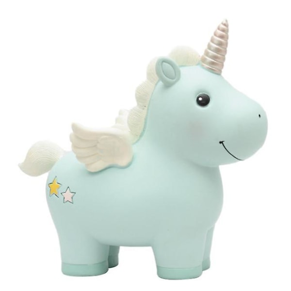 Rainbow Unicorn Spargris För tjejer, Resin Unicorn Spargris Blue