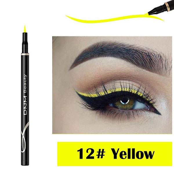 12 farger eyeliner penn, sjarmerende matt, vanntett, langvarig, ikke-blomstrende katteøye yellow