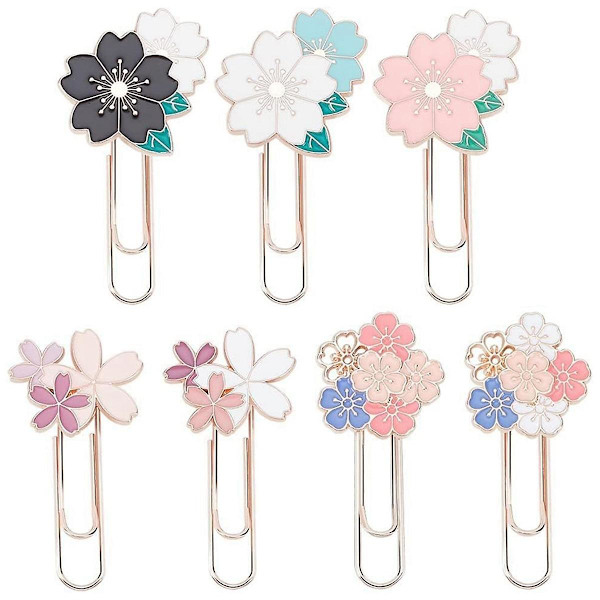 7 stk. Papirklips, Søde Farverige Sakura Papirklips Planlægger Tilbehør til Studerende Markering