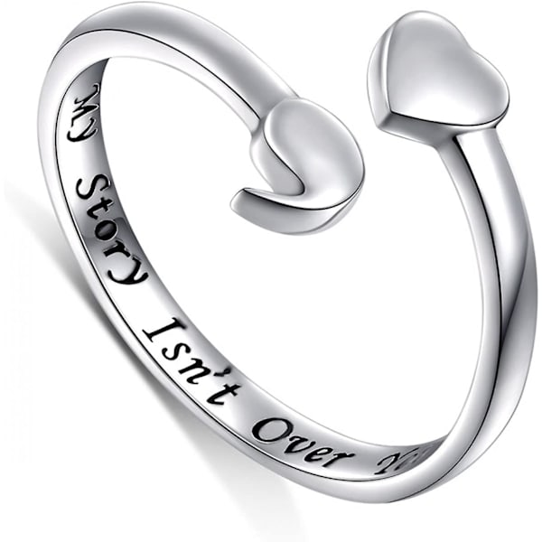 AVEKI S925 Sterling Silver \"Min historia är inte över än\" Justerbar Hjärta Semikolon Ring