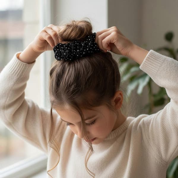 Multifunktionelle elastiske hårelastikker med blondedetaljer Hårbånd Moderigtigt stofhårscrunchie til teenagere Voksne Styling Sort Black