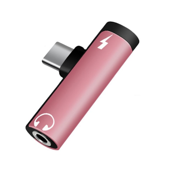 Aluminiumlegering två-i-ett typ-c adapter 3,5 mm mobiltelefon hörlursomvandlare pink