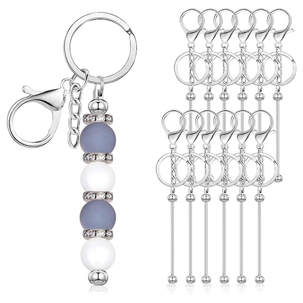 12 stk. Perle-Keychain-Stænger til Perler Blanke Keychain Metal Perle-Keychain til Nøglering, Sølv