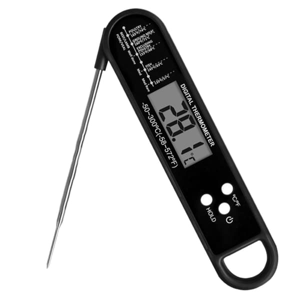 Mattermometer, Digital, Lättläst, Vattentät, Vikbar, för Matlagning black