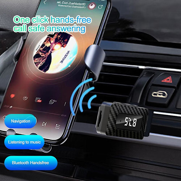 3-in-1 Auton Bluetooth 5.3 -lähetin ja vastaanotin Mini FM-lähetin LED-näytöllä Handsfree-puhelu Auton sarja Langaton AUX-ääniadapteri Tukee TF-korttia