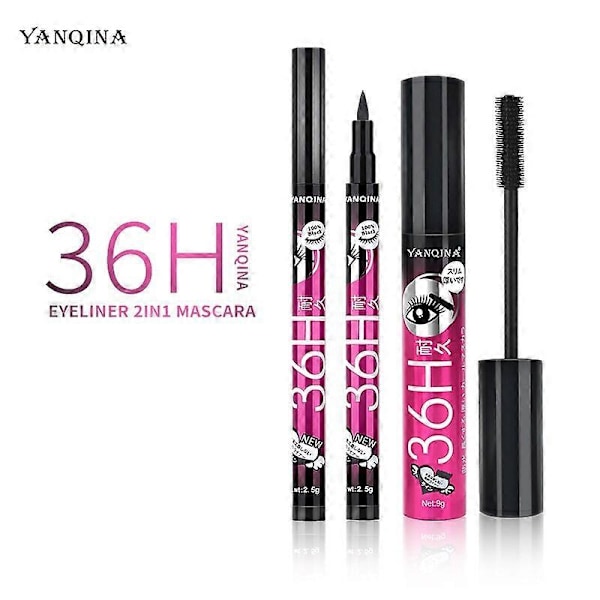 Mascara og Eyeliner Pen Sæt Lang Krøllet Vandfast Svedfast Ikke-Smudsig Eyeliner Mascara Øje 01 red set