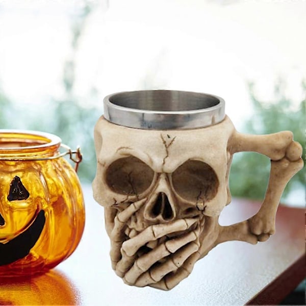 Gotisk Skalle Resin Rustfritt Stål Ølkopp Drageridder Tankard Halloween Kaffekopp Juletekopp Pub Bar Dekor d