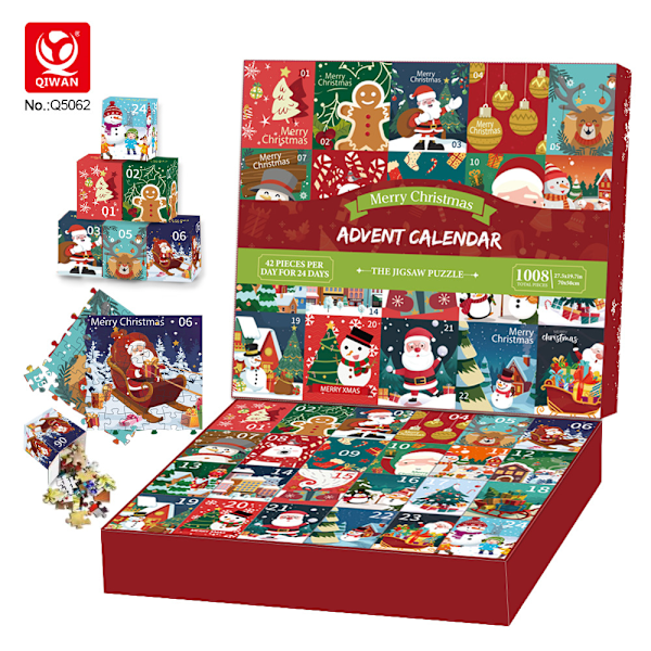 Suosittu jouluinen sokkolaatikkopeli 24-ruutua 1008-palanen tasopalapeli joulun adventtikalenteripalapeli [christmas puzzle blind box] q5501