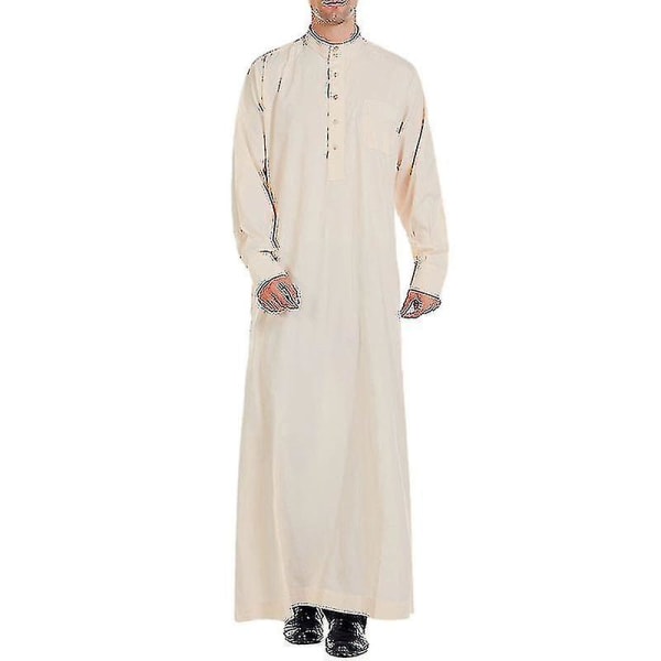 Muslimska islamiska mäns dräkt Dishdasha Kaftan aftonklänning Beige L