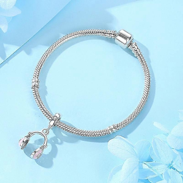 925 Sterling Silver Charms Pärlor Musiknoter Piano Hörlurar Charm Passar Pandora Armband Halsband DIY Smycken För Kvinnor 2