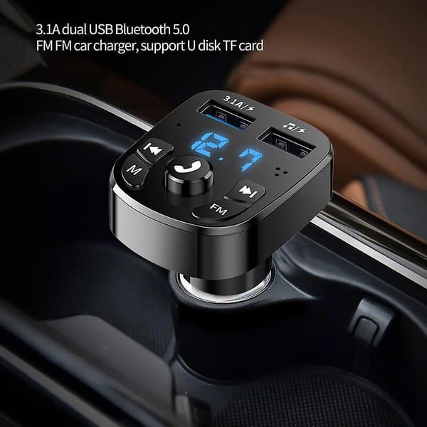 FM-sender Aux-modulator Bluetooth 5.0 Handsfree Bil Audio MP3-spiller med 3.1A hurtiglading