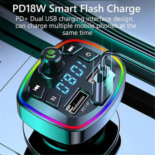 Trådløs Bluetooth Bil FM-sender Mottaker 2 USB Ladere Adapter Med Lys