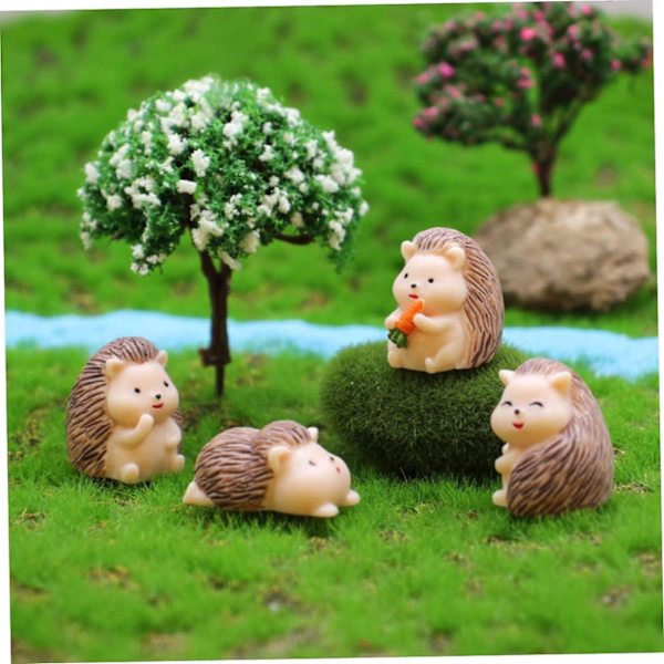 Mini Resin Pindsvin Statuetter Dukker 12stk - Guler Bulks til Bonsai Ornamenter, Håndværk og Skrivebordsdekoration