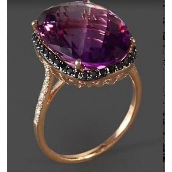 Rosegullbelagt svart zirkon og lilla edelstensring - Kreativ svart zirkonsett med lilla edelstensring