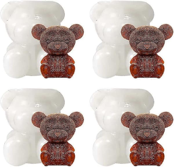 4 stk. Isbitforme i Silikon, 3D Teddybjørn Isbitform