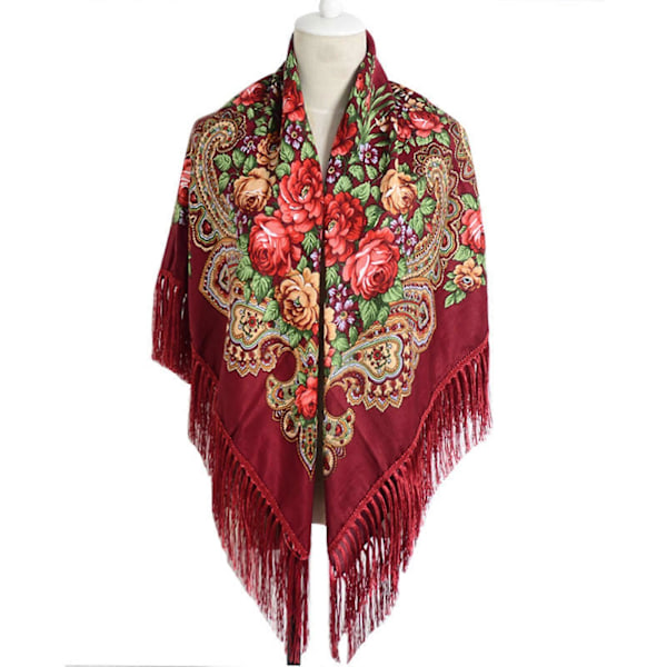 Sjal for kvinner - Salg - Russisk Babushka Sjal Wrap Oversized Tradisjonell Retro Ukraina Stil Trykte Kvaster Firkantede Sjal wine