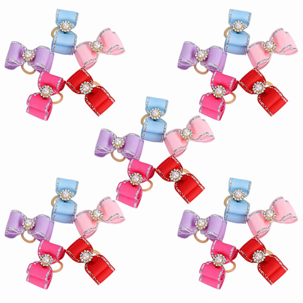 Set med 25 sløyfer til kjæledyrhunder - Flerfarget, liten sløyfe i moten, med strikk, for katter og hunder