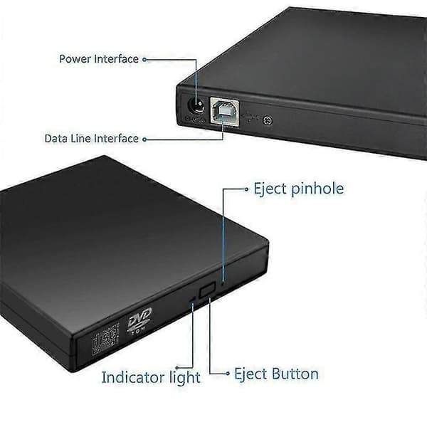USB Extern CD/VCD/DVD-spelare Optisk Enhet Skrivare för PC Dator grey