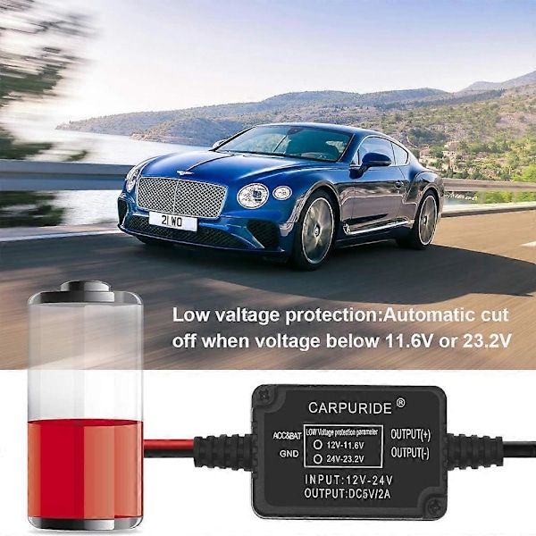 1 sarja Dash Cam Mini USB 12V 30V - 5V kojelautakameran kiinteä asennussarja, jossa sulakkeiden pidikkeet ja alhaisen jännitteen suojaus