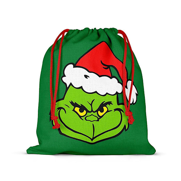 Jul Grinch presentpåsar, presentpåsar för semestern, dragsnöre presentpåsar, julgrön monsterfest godispåsar förvaring d