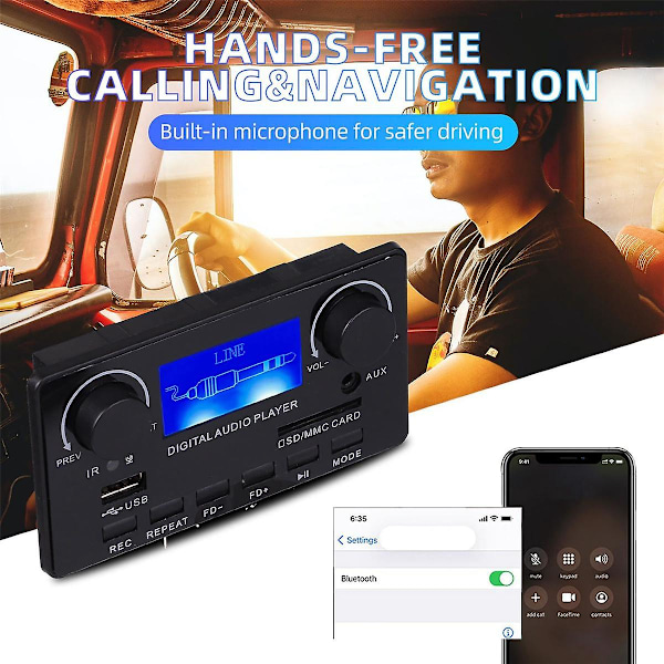 Bluetooth 5.0 MP3 Dekoderkort Stöd för Handsfreeinspelning FM DC 12V MP3 WMA WAV APE FLAC Ljud Am