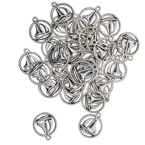 30-pack Segelfartygsformade Berlocker i Tibetansk Silver för Halsband Smyckestillverkning