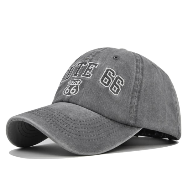 ROUTE 66 Broderad cap, tvättad och sliten cap, broderad cap med topp, cowboyhatt, visir CB261-5 gray