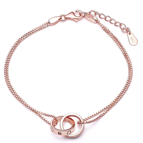 Ladies braceletSilverIntertwined Rings Double Rings Bracelet Adjustable Charm Bracelet, Rose Gold