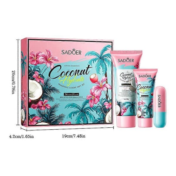SADOER Kokosvatten Doft Presentset - 100g+30g+3.8g Lyxig Box