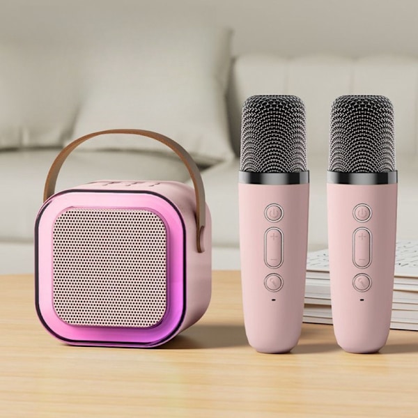 K12 Bluetooth-høyttaler med integrert mikrofon for utendørs live og hjemme-karaoke med 2 mikrofoner pink