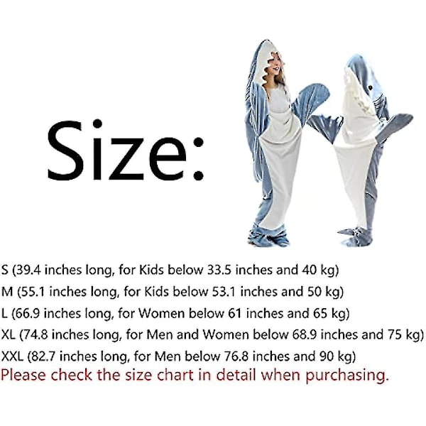Hajtäcke för Vuxna, Hajtäcke Hoodie, Haj Onesie Täcke, Hajtäcke Super Mjukt Mysigt Flanell Hoodie Sovsäck xl - 74.8 inch long