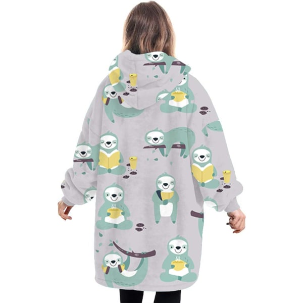 Oversized Blanket Hoodie Fluffy Fleece Hoodie Filt för kvinnor One Size Sloth - Grey