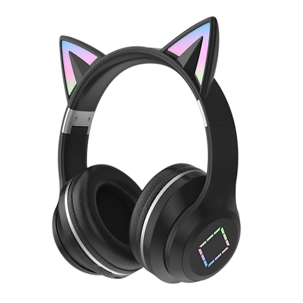 Trådløse Over-Ear Bluetooth-Høretelefoner til Børn - Søde RGB-Ører, Foldbare, Trådløse, Bluetooth 5.1 med Mikrofon og Lydstyrkekontrol - Til Piger black