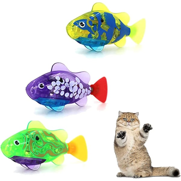 3st Cat Robot Fish, Robot Fish Cat Toy med LED-ljus