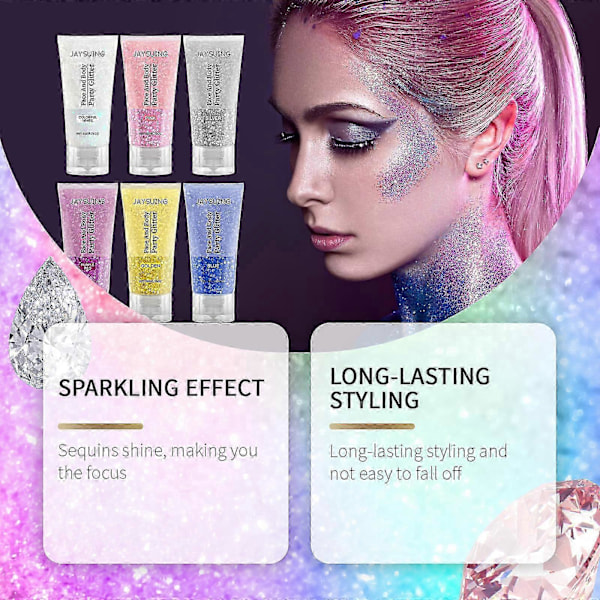 Jaysuing Glitter Sekvenser Gel Naturlig Tredimensionell Kropp Högglans Sekvenser Fest Karneval Flera Färger Valfri - Rosa 50G -3403017001096