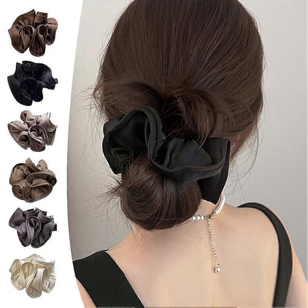 14CM Dame Stor Hårstrikk Hestehale Elastisk Hårbånd Bobble Silke Sateng Coffee
