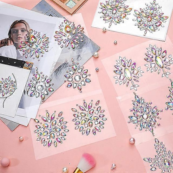 4 Ark Rhinestone Pasties Glitter Pasties Brystdeksler Krystall Bryst Petal
