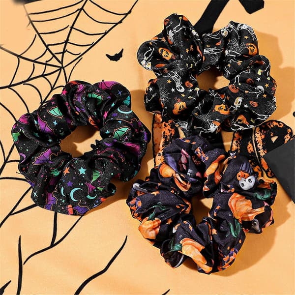 Fargerike Halloween-hårstrikker Gresskar-hårstrikker Elastiske sateng-hårstrikker Hestehaleholdere Myke hårstrikker 8 8