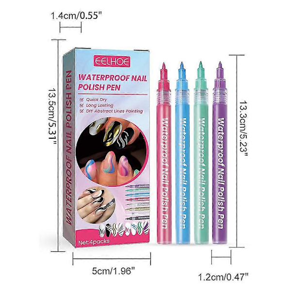 4-pack Vattentäta Nagelkonst Målade Pennor Rita Nagelspets Graffiti Prickpenna Kroklina DIY Nagelkonst Nagellackspenna a