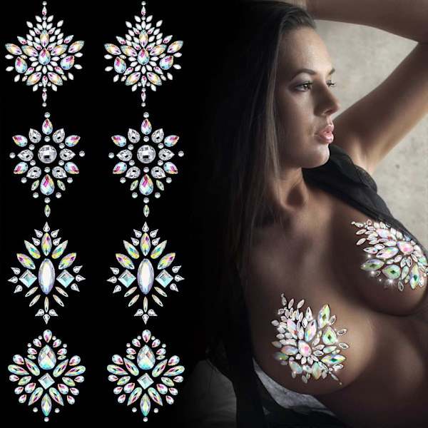 4 Ark Rhinestone Pasties Glitter Pasties Brystdeksler Krystall Bryst Petal