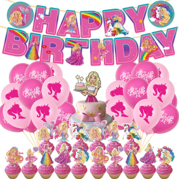 Prinsessfödelsedagsfest med Barbie-tema dekorerad ballongtårta a