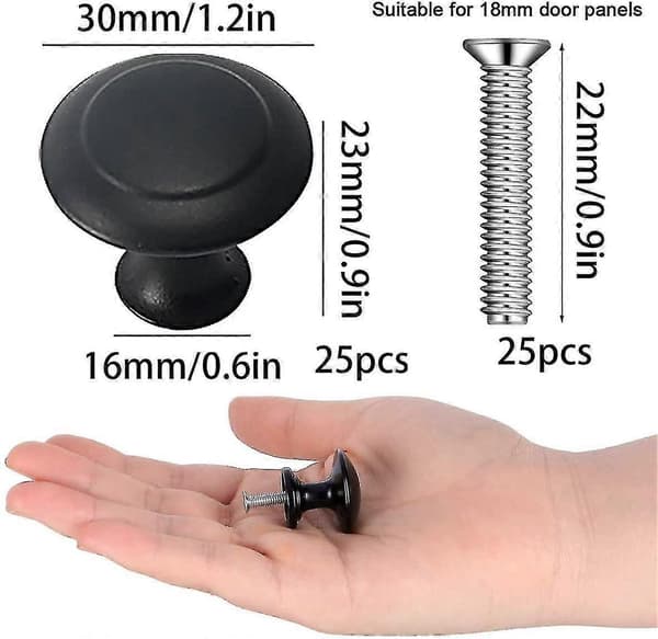 25 stk. Skapsknapper for bad, skap, kommode-dører, møbler (30 mm)