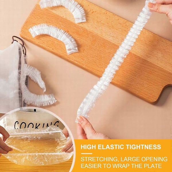 Paket med 200 Matförvarings Påsar, Återanvändbara Omslag för Mat, Plastfolie med Elastiskt Band, Tätnings Påse, Elastiskt Omslag för Skålar Tallrikar