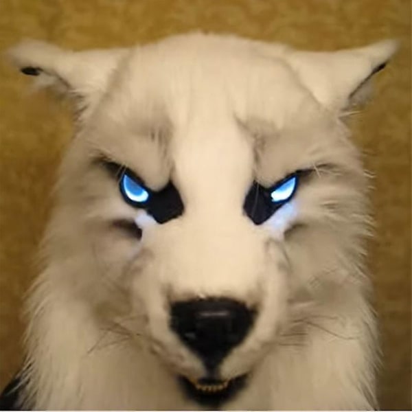 Werewolf Face Cover Glödande ögon Rörliga öron och käkar för Hallo White