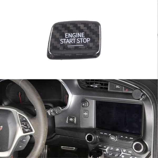 Til C7 2014-2019 Ægte Kulfiber Bilstart Trim Sticker Motor Start Stop Knap Switch Trim Sort